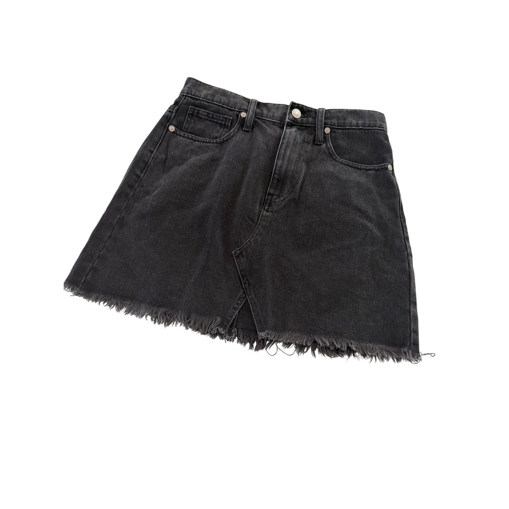 Madewell Denim Mini Skirt High Rise Frayed Raw Hem Washed Black Size 27